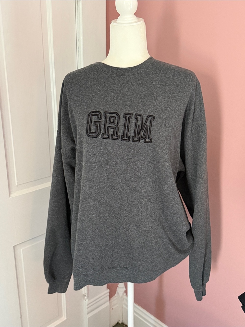Hanes Gray 'GRIM' Graphic Crewneck Sweatshirt